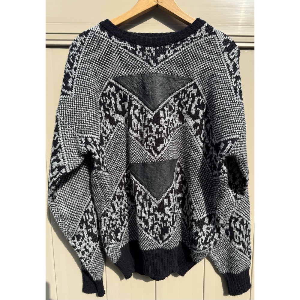 Vintage 80s/90s Fair Skies Knit Sweater Leather Patches Hipster Grunge Size XL